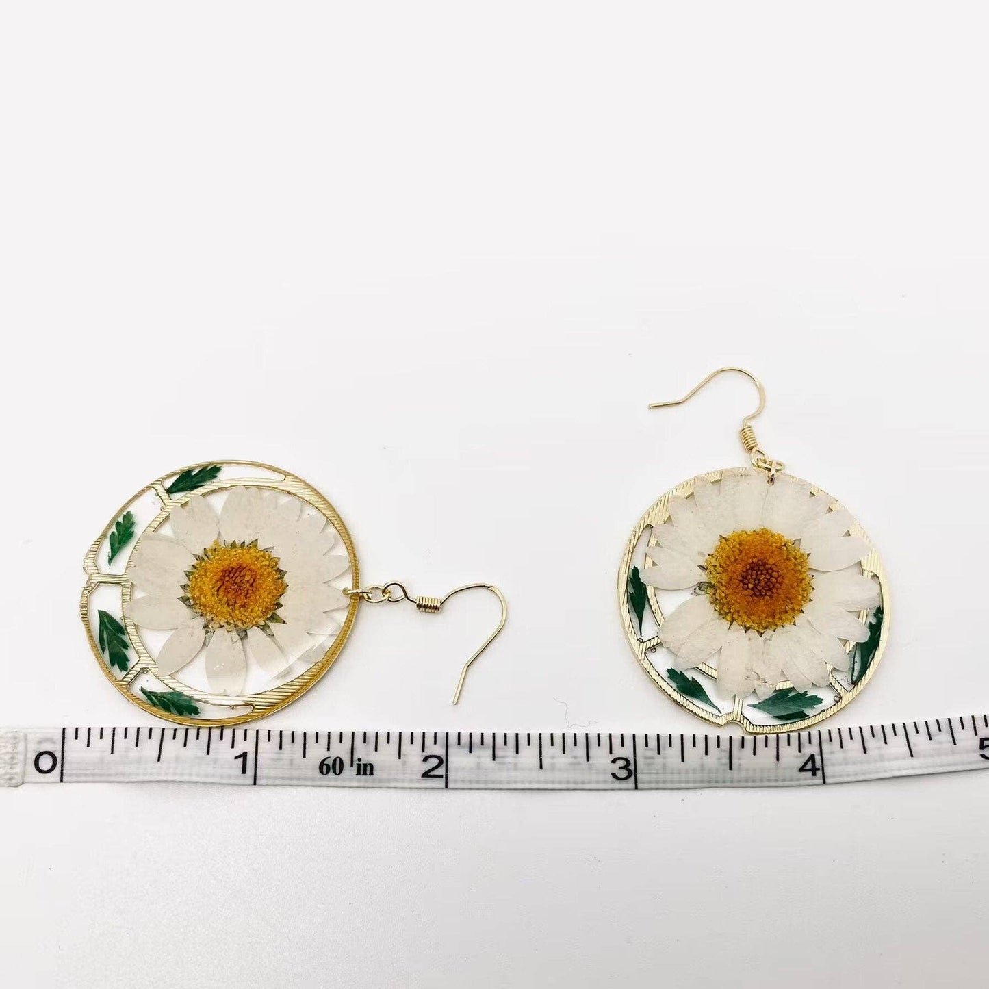 White Chrysanthemum & Ferns Pressed Flower Earrings