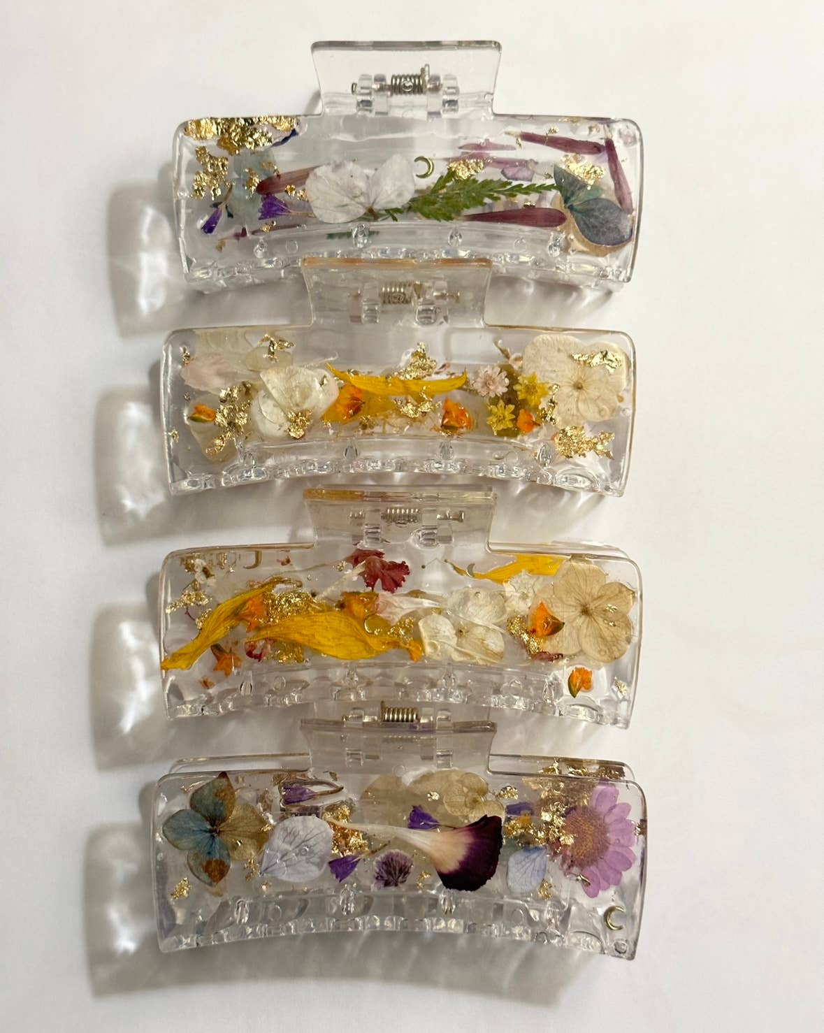 Clear Claw Clips Fully Covered in Pressed Flowers