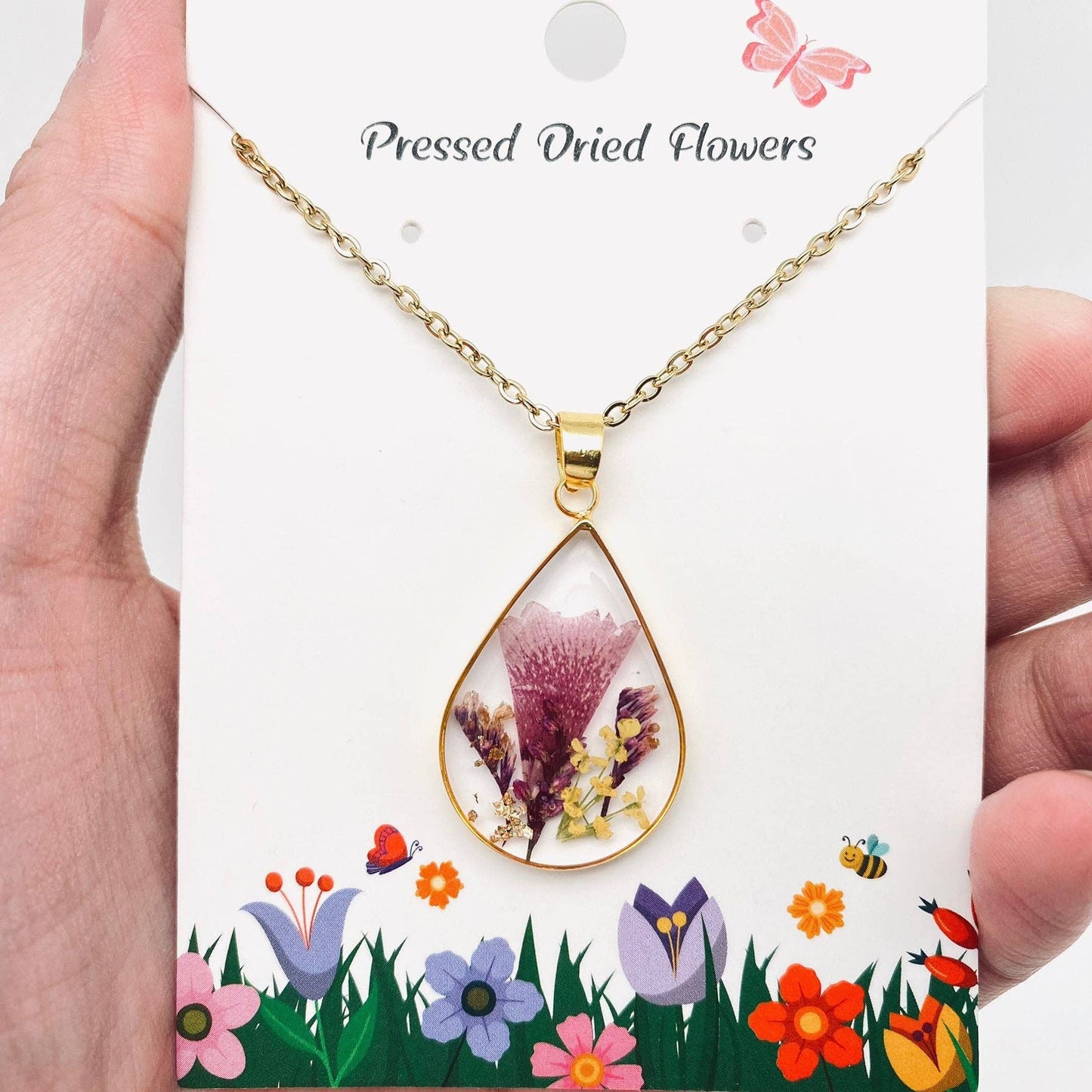 Genuine Pressed Dried Flower Floral Charm Necklace