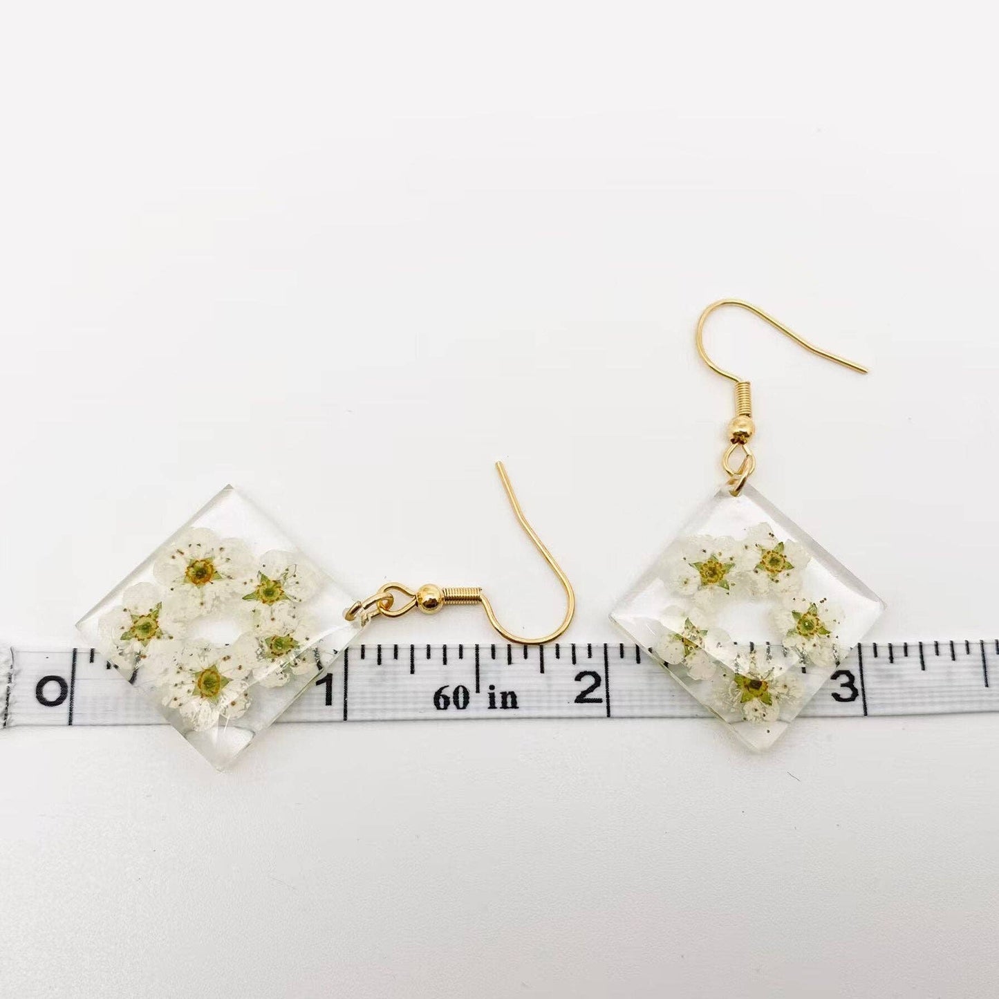 Daffodil Genuine Dried Flowers Square Charm Earrings