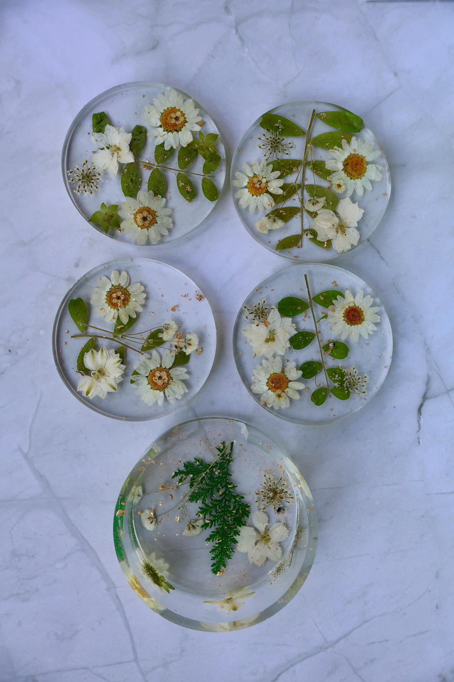 Set of Custom Pressed Flower Coasters: Botanical Flower decor, Wildflower Gift