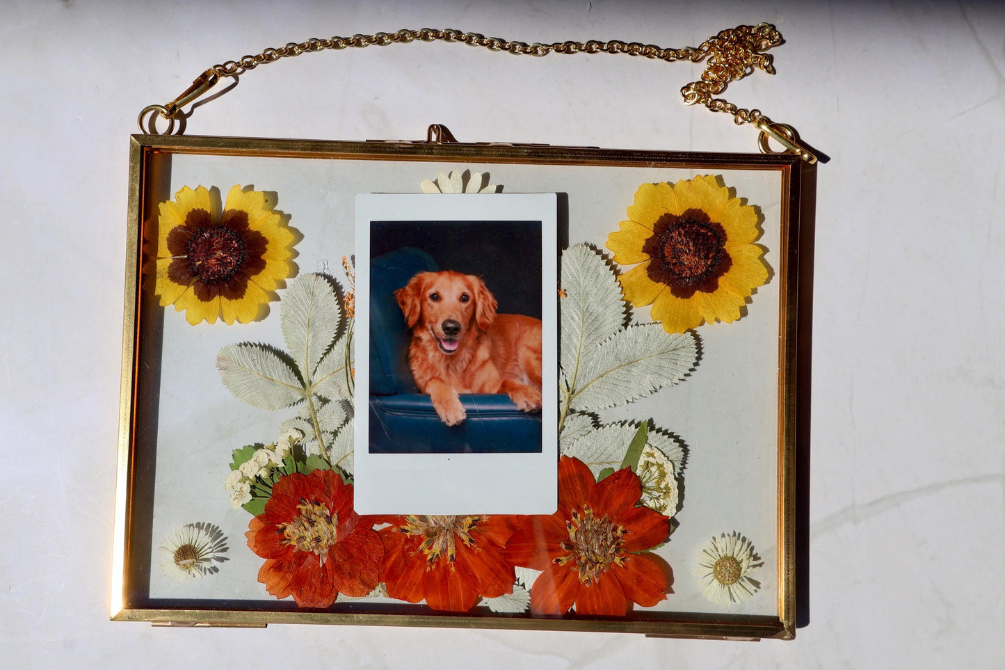 Custom Pressed Flower Polaroid Frame: Fall Decor, Dried Wildflower Decor, Floral Gifts