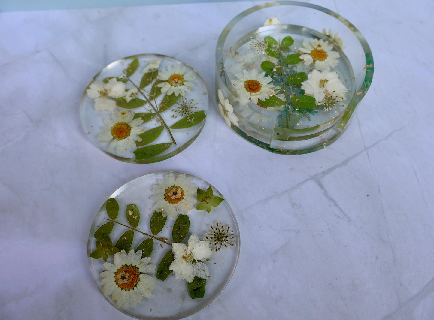 Set of Custom Pressed Flower Coasters: Botanical Flower decor, Wildflower Gift