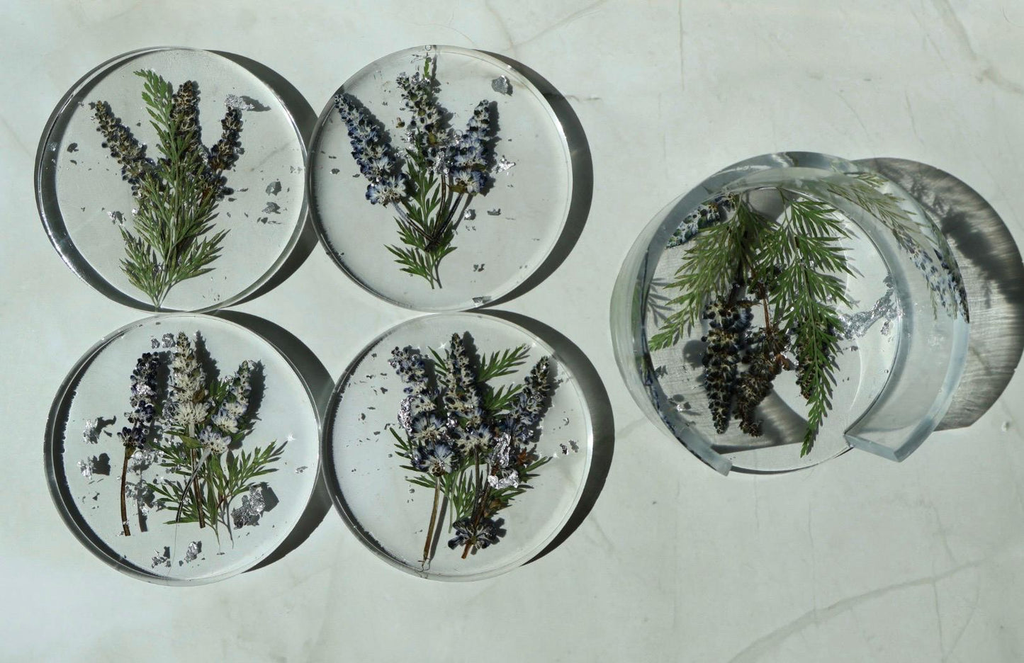 Set of Custom Pressed Flower Coasters: Botanical Flower decor, Wildflower Gift