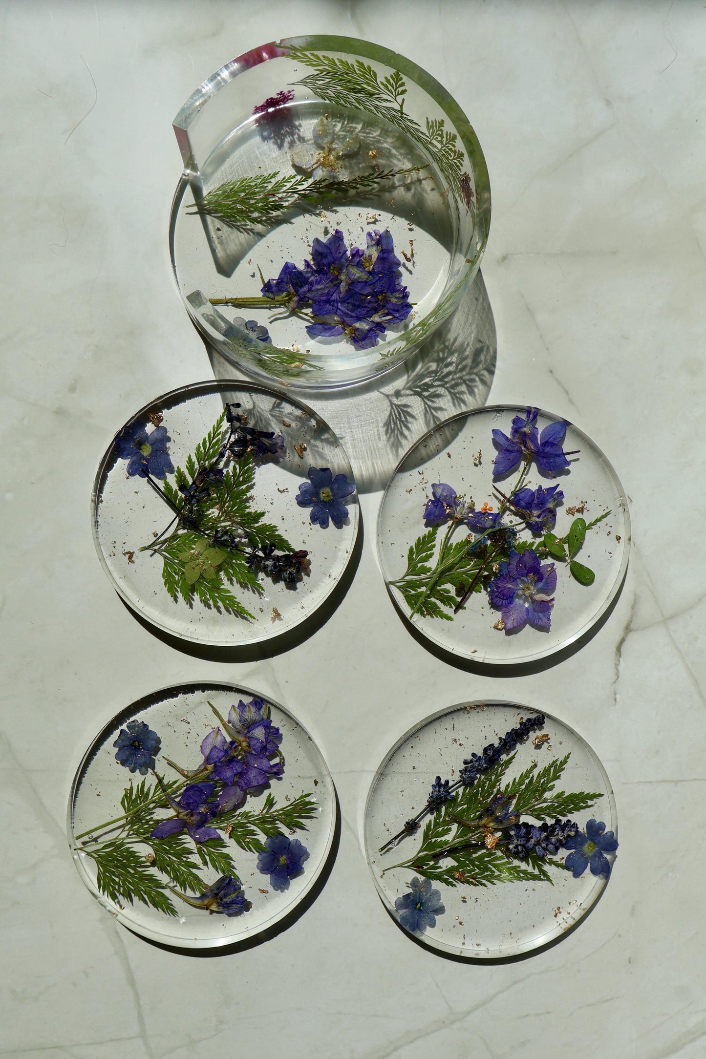 Set of Custom Pressed Flower Coasters: Botanical Flower decor, Wildflower Gift