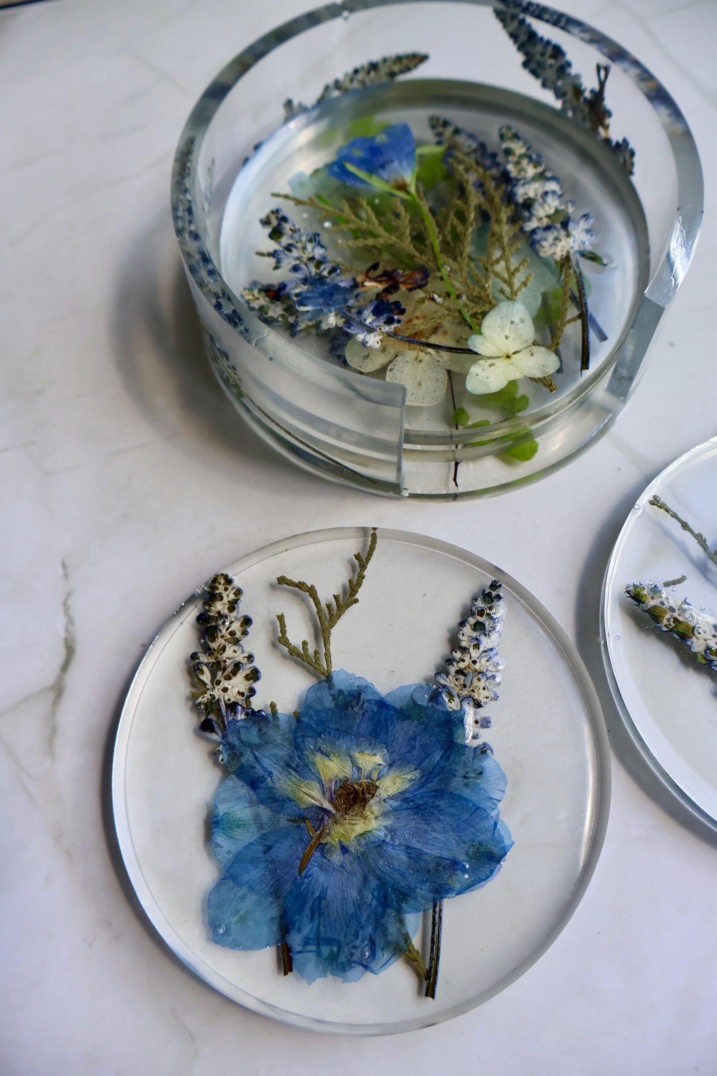 Pressed Flower Resin Coaster Set: Botanical Wildflower Decor