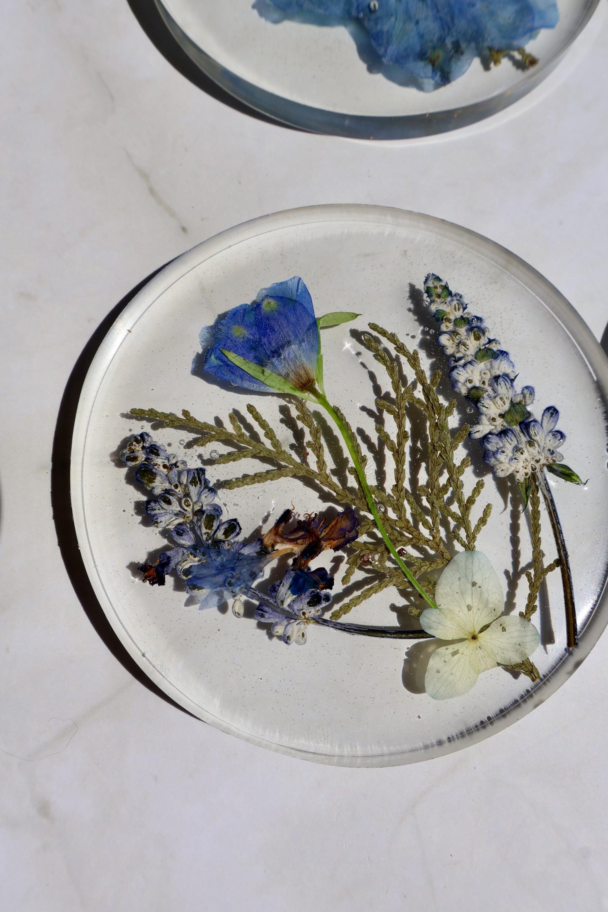 Pressed Flower Resin Coaster Set: Botanical Wildflower Decor