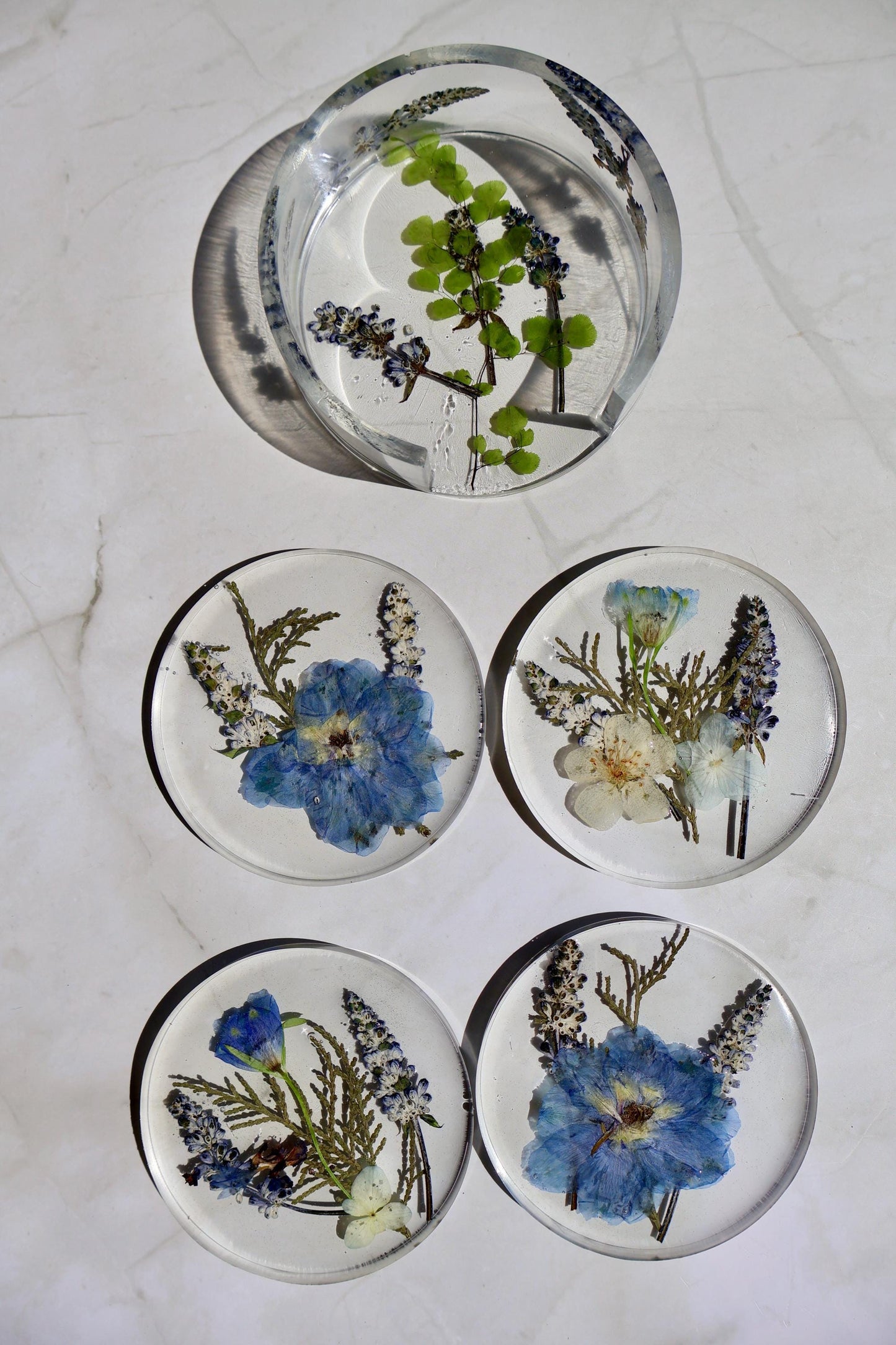 Set of Custom Pressed Flower Coasters: Botanical Flower decor, Wildflower Gift