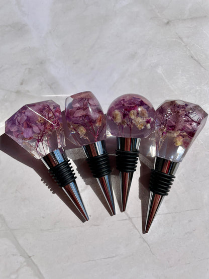 Dried Flower Wine Stopper | Resin Botanical Gift Barware | Handmade Floral Cork Topper | Wedding Favor