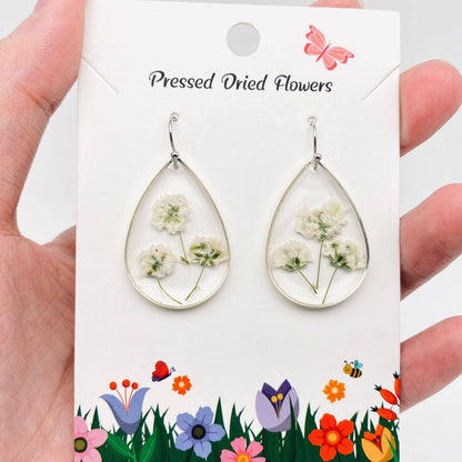 Baby's Breath Genuine Dried Flowers Teardrop Earrings