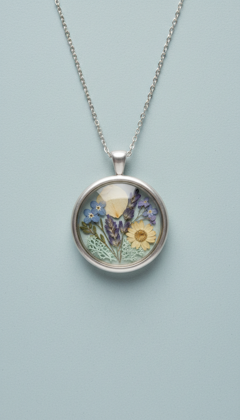 Floral Locket Necklace With Pressed Blooms