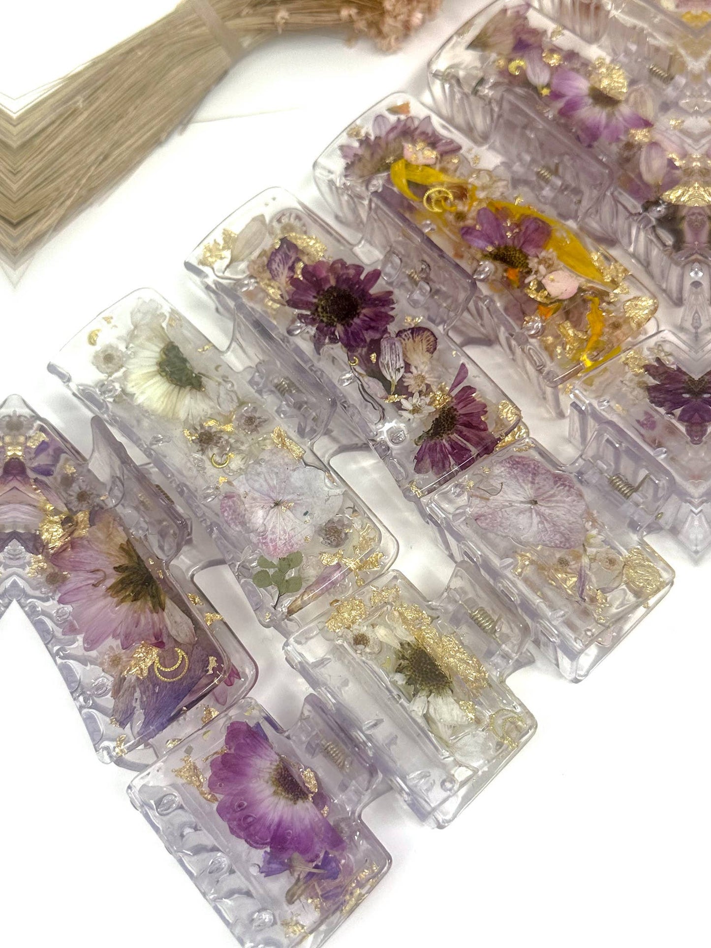 Clear Claw Clips Fully Covered in Pressed Flowers