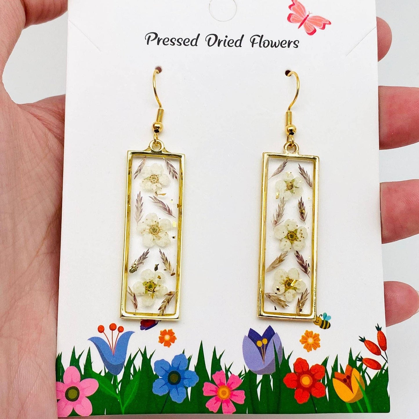 Daffodil Genuine Pressed Dried Flower Cuboid Earrings