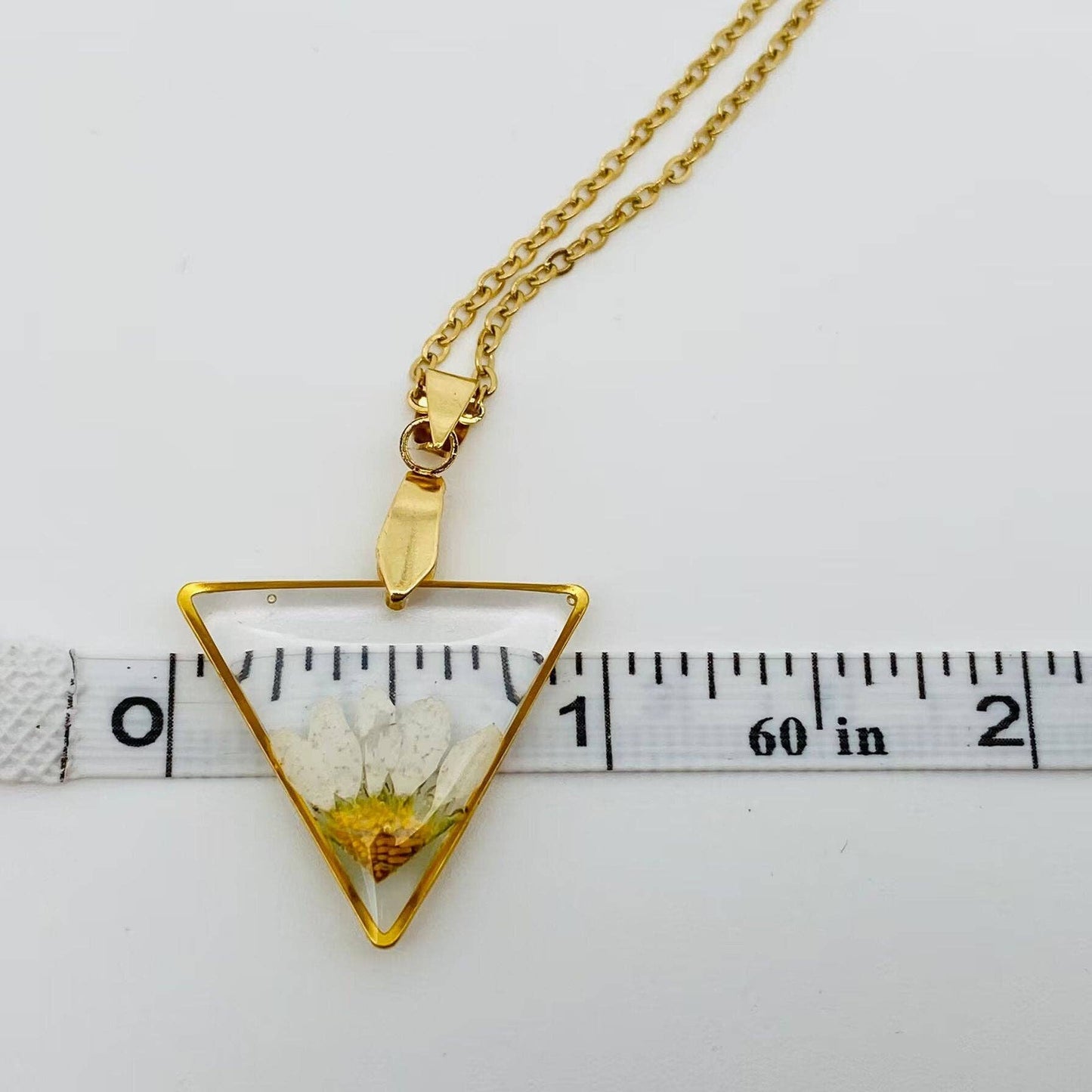 Dried Flower Daisy Stainless Steel Triangle Necklace