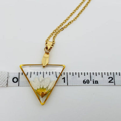Dried Flower Daisy Stainless Steel Triangle Necklace