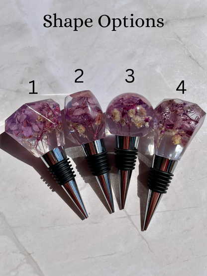Dried Flower Wine Stopper | Resin Botanical Gift Barware | Handmade Floral Cork Topper | Wedding Favor