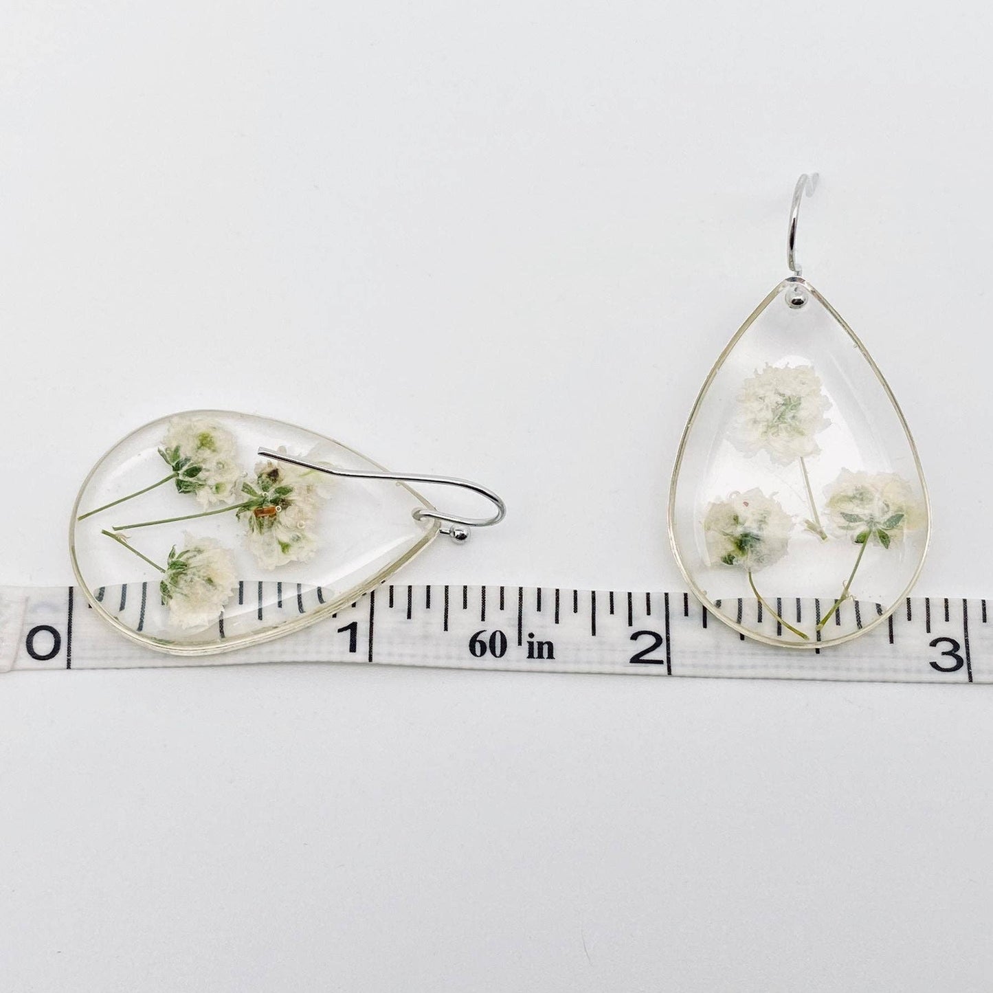 Baby's Breath Genuine Dried Flowers Teardrop Earrings