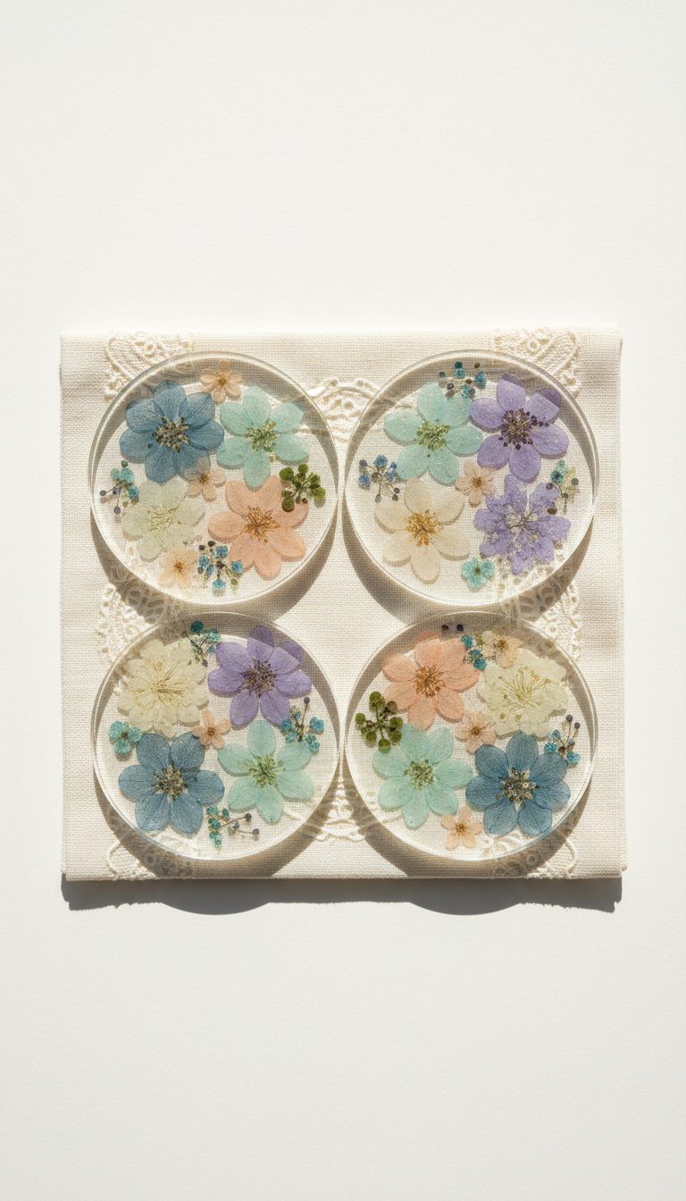 Resin Coasters With Pastel Preserved Flowers