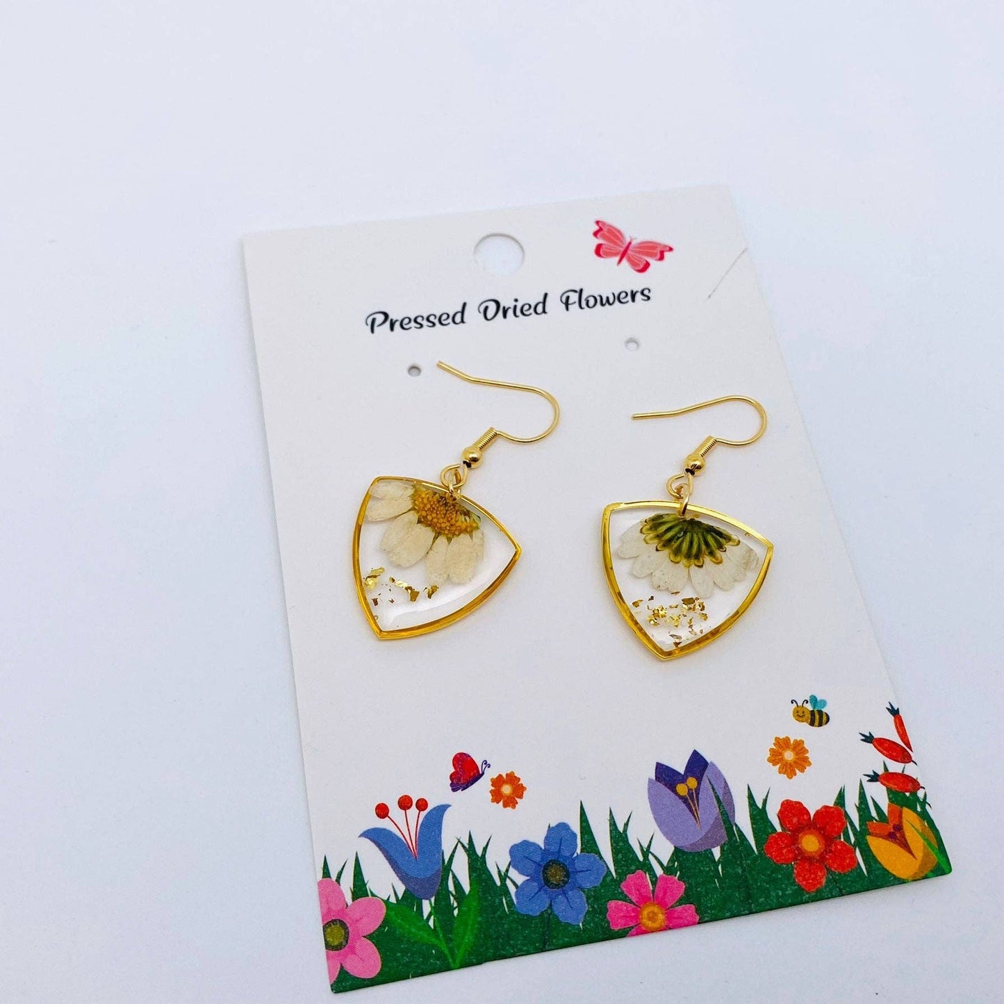 Genuine Dried Flower Pressed Daisy Dangle Earrings - PDF