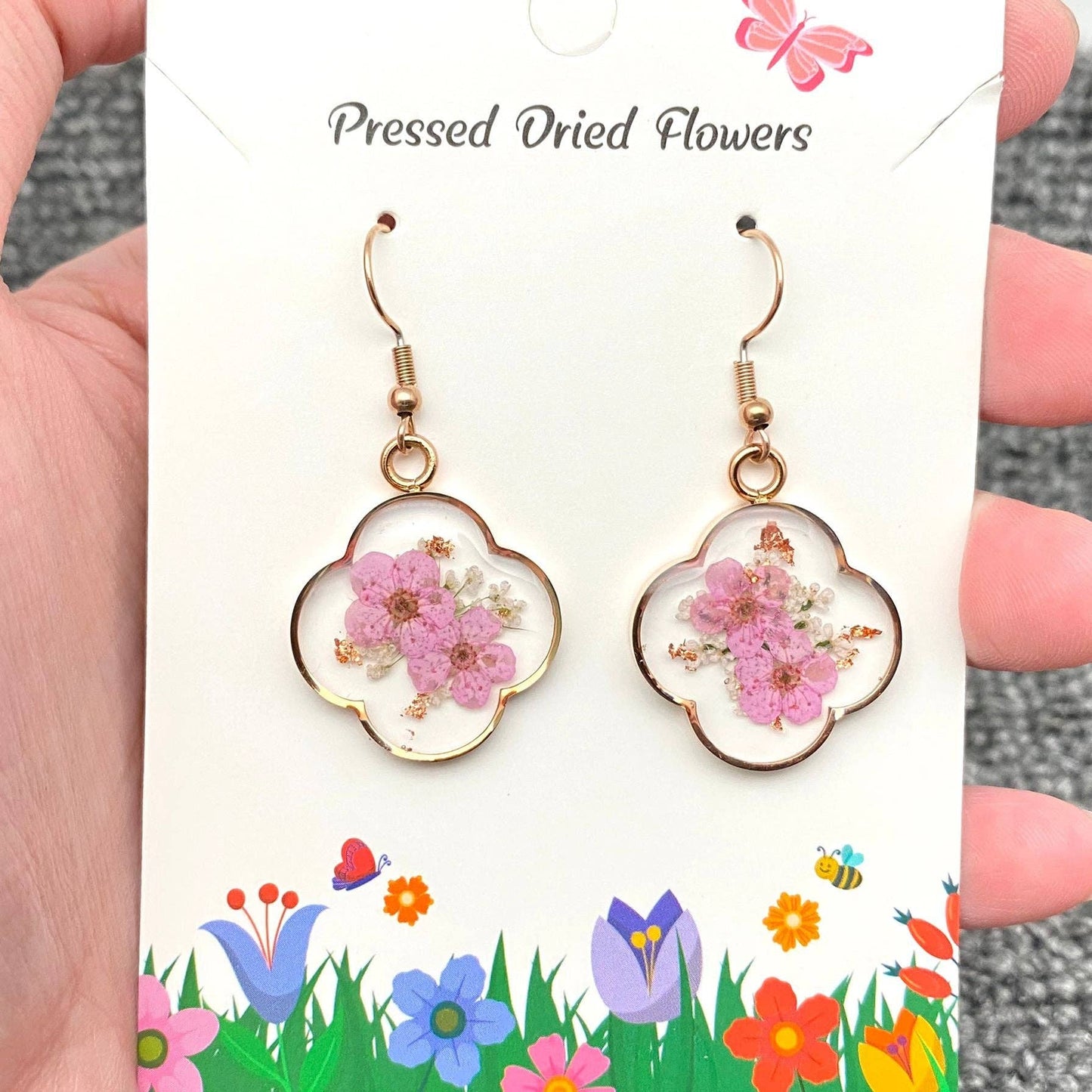 Daffodil & Queen Anne's Lace Rose Gold Earrings