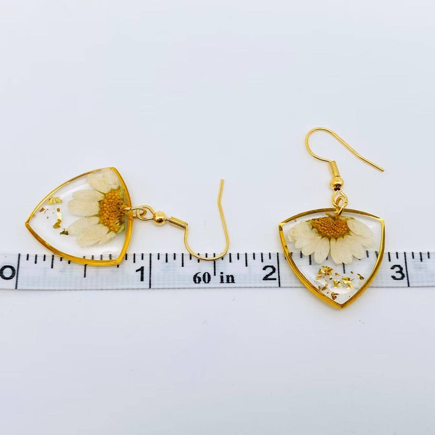 Genuine Dried Flower Pressed Daisy Dangle Earrings - PDF