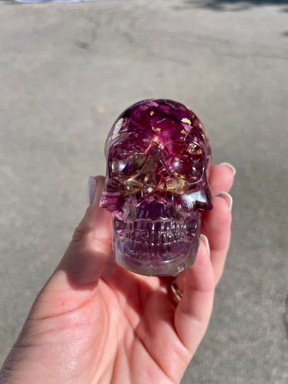 Dried Flower Resin Skull | Gothic Halloween Decor | Botanical Figurine