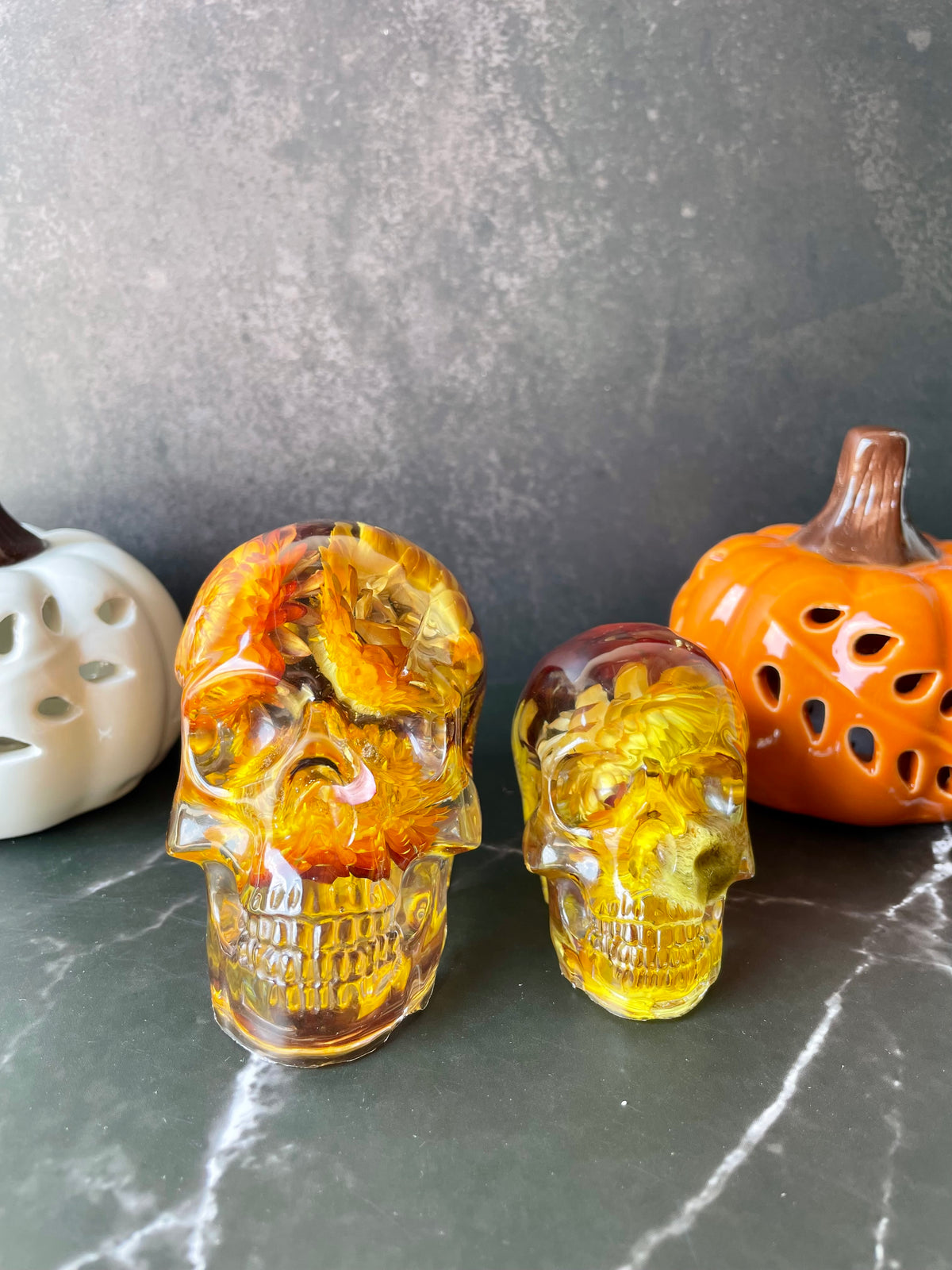 Dried Flower Resin Skull | Gothic Halloween Decor | Botanical Figurine