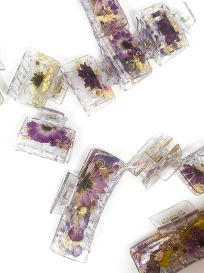 Clear Claw Clips Fully Covered in Pressed Flowers