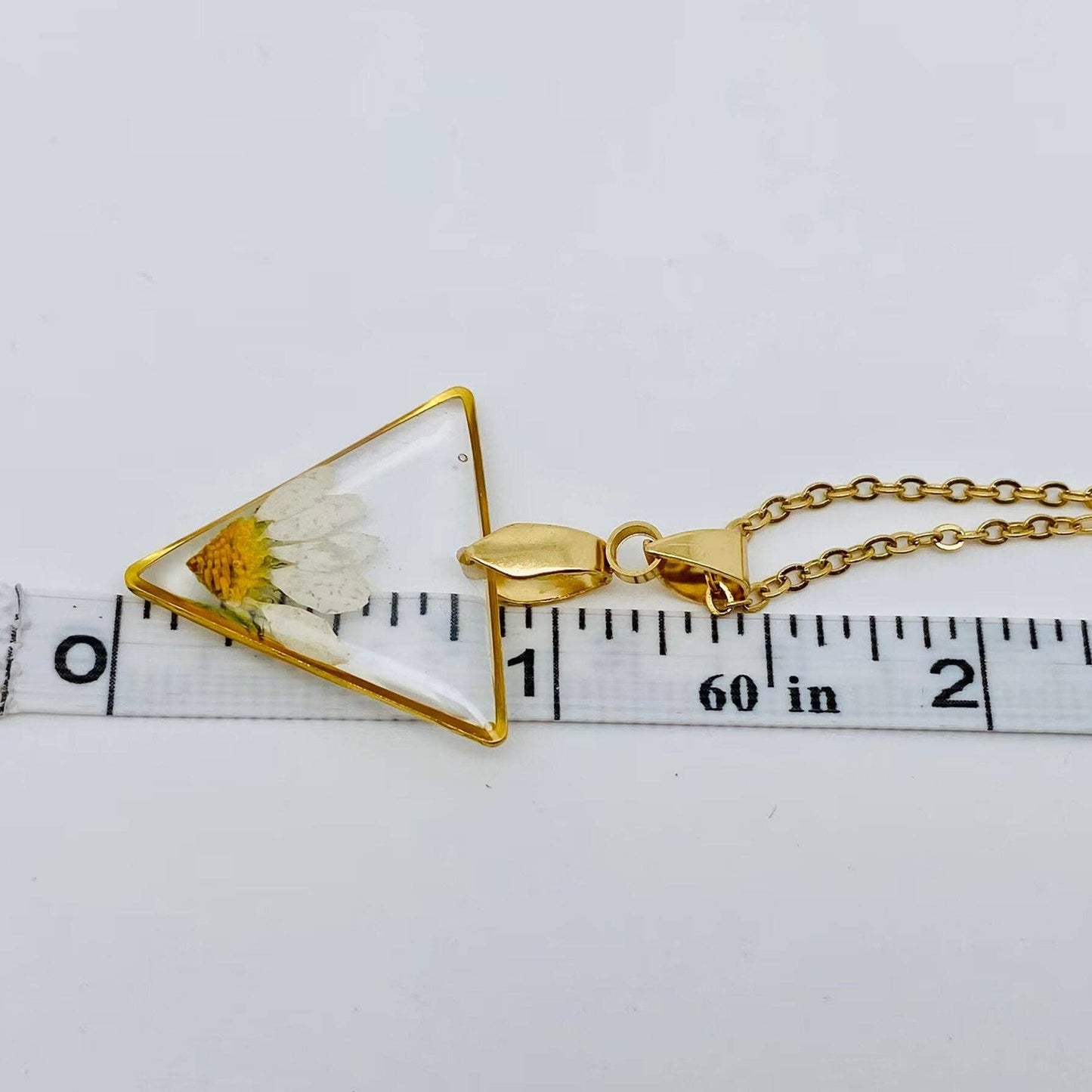 Dried Flower Daisy Stainless Steel Triangle Necklace