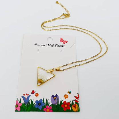 Dried Flower Daisy Stainless Steel Triangle Necklace