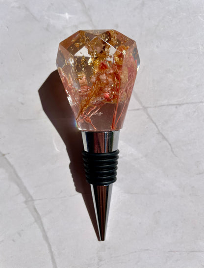 Dried Flower Wine Stopper | Resin Botanical Gift Barware | Handmade Floral Cork Topper | Wedding Favor