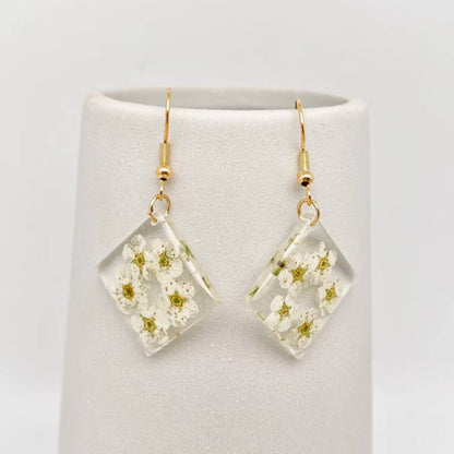 Daffodil Genuine Dried Flowers Square Charm Earrings