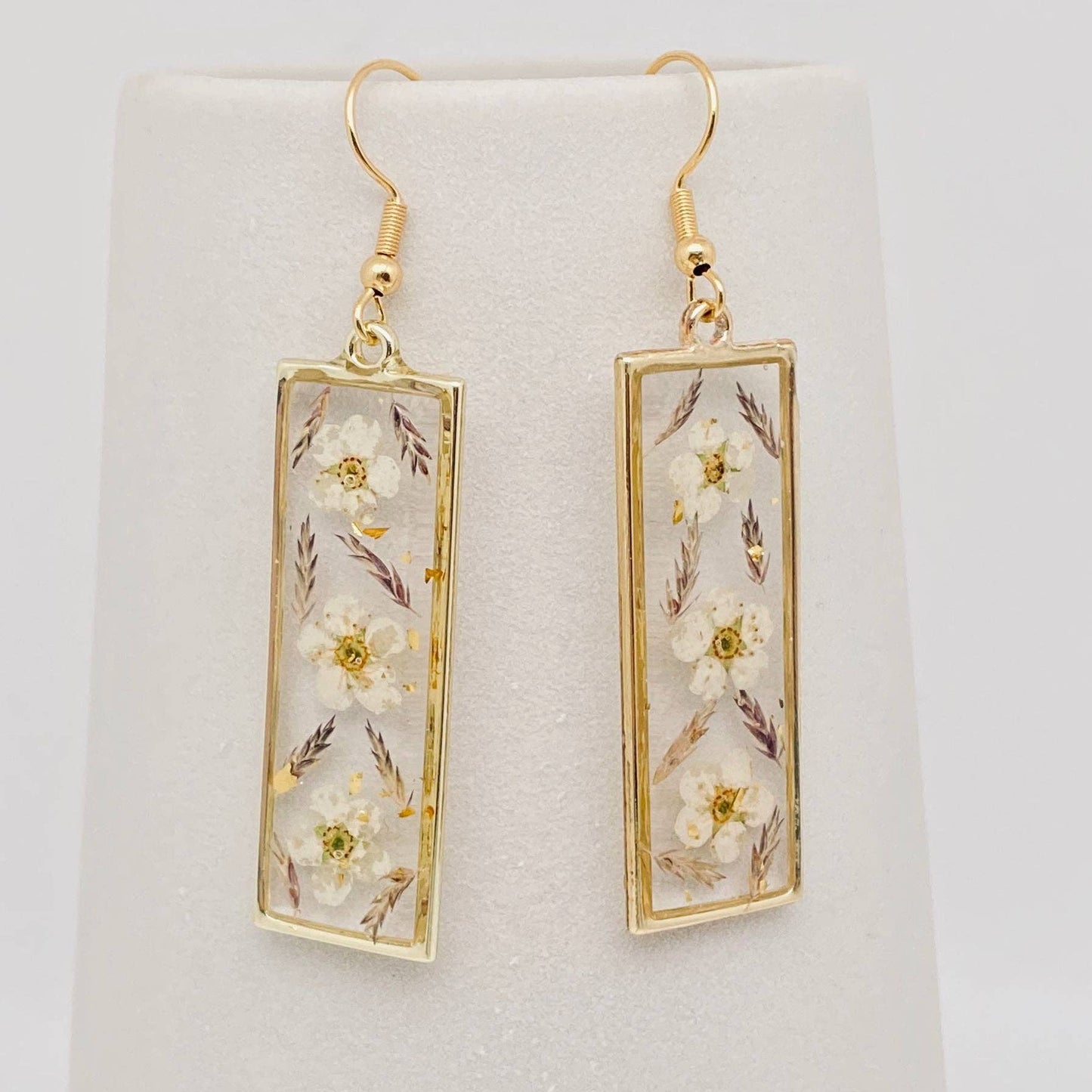Daffodil Genuine Pressed Dried Flower Cuboid Earrings