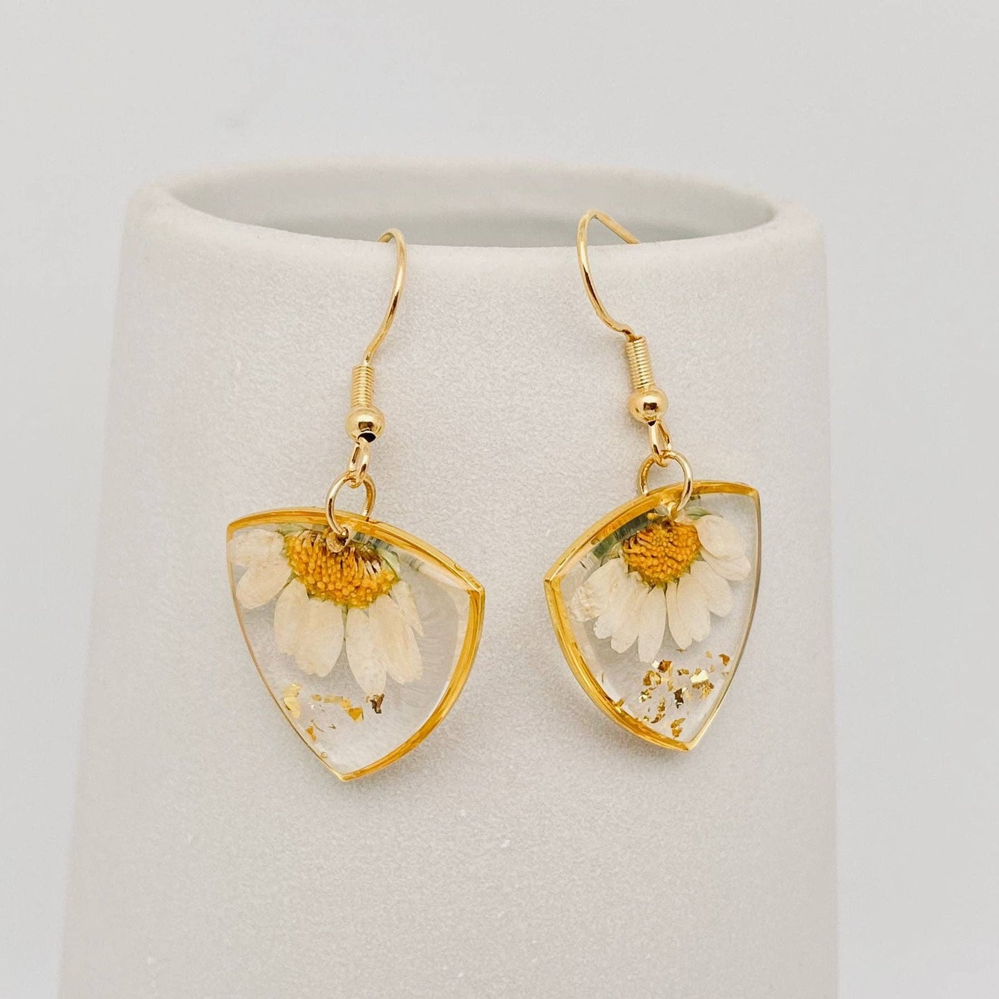 Genuine Dried Flower Pressed Daisy Dangle Earrings - PDF