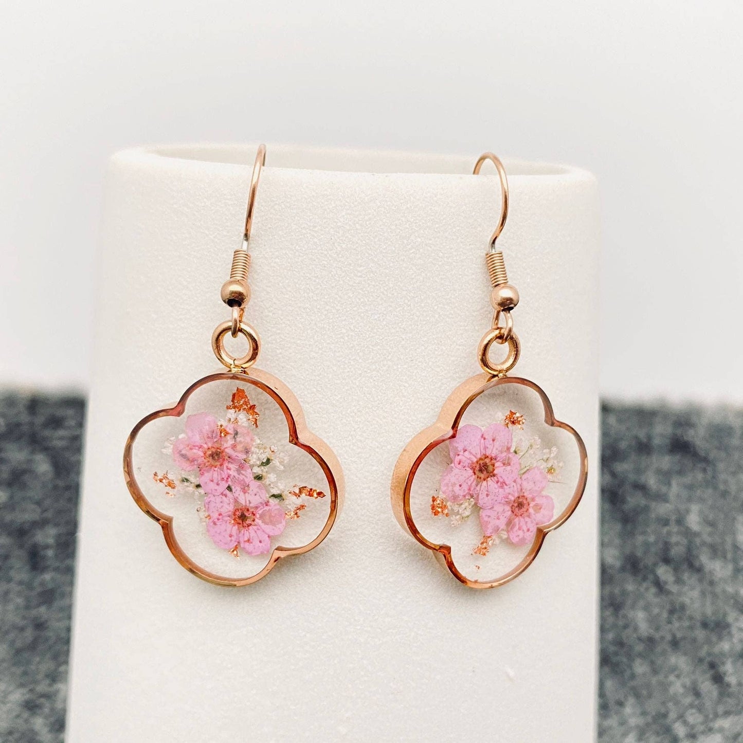 Daffodil & Queen Anne's Lace Rose Gold Earrings