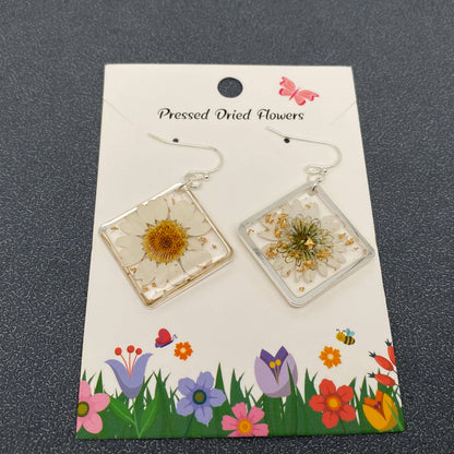 Leucanthemum Paludosum Dried Flower Rhombus Earrings