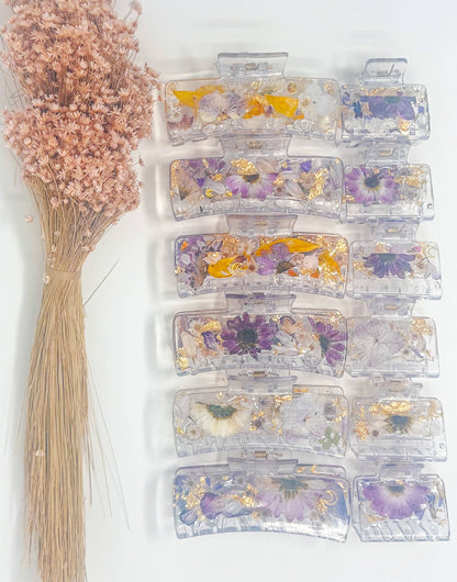 Clear Claw Clips Fully Covered in Pressed Flowers