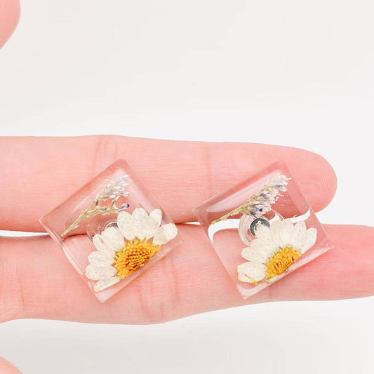 Daisy and Casbia Dried Flower Square  Floral Ear Studs