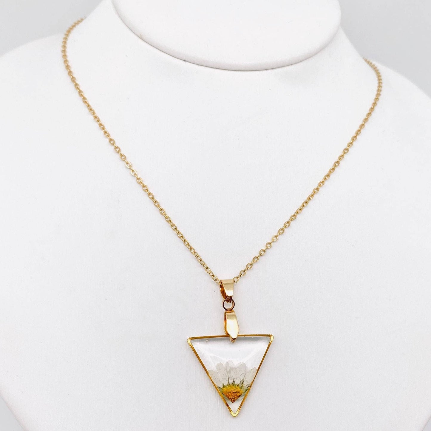 Dried Flower Daisy Stainless Steel Triangle Necklace