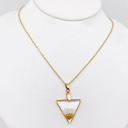 Dried Flower Daisy Stainless Steel Triangle Necklace