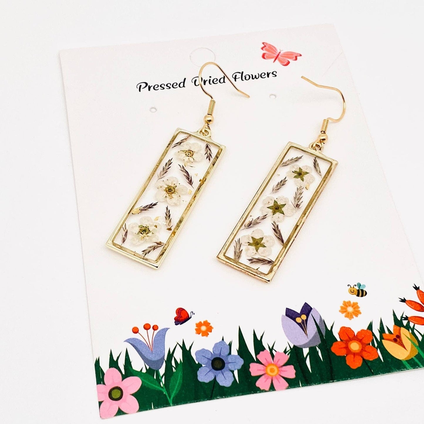 Daffodil Genuine Pressed Dried Flower Cuboid Earrings