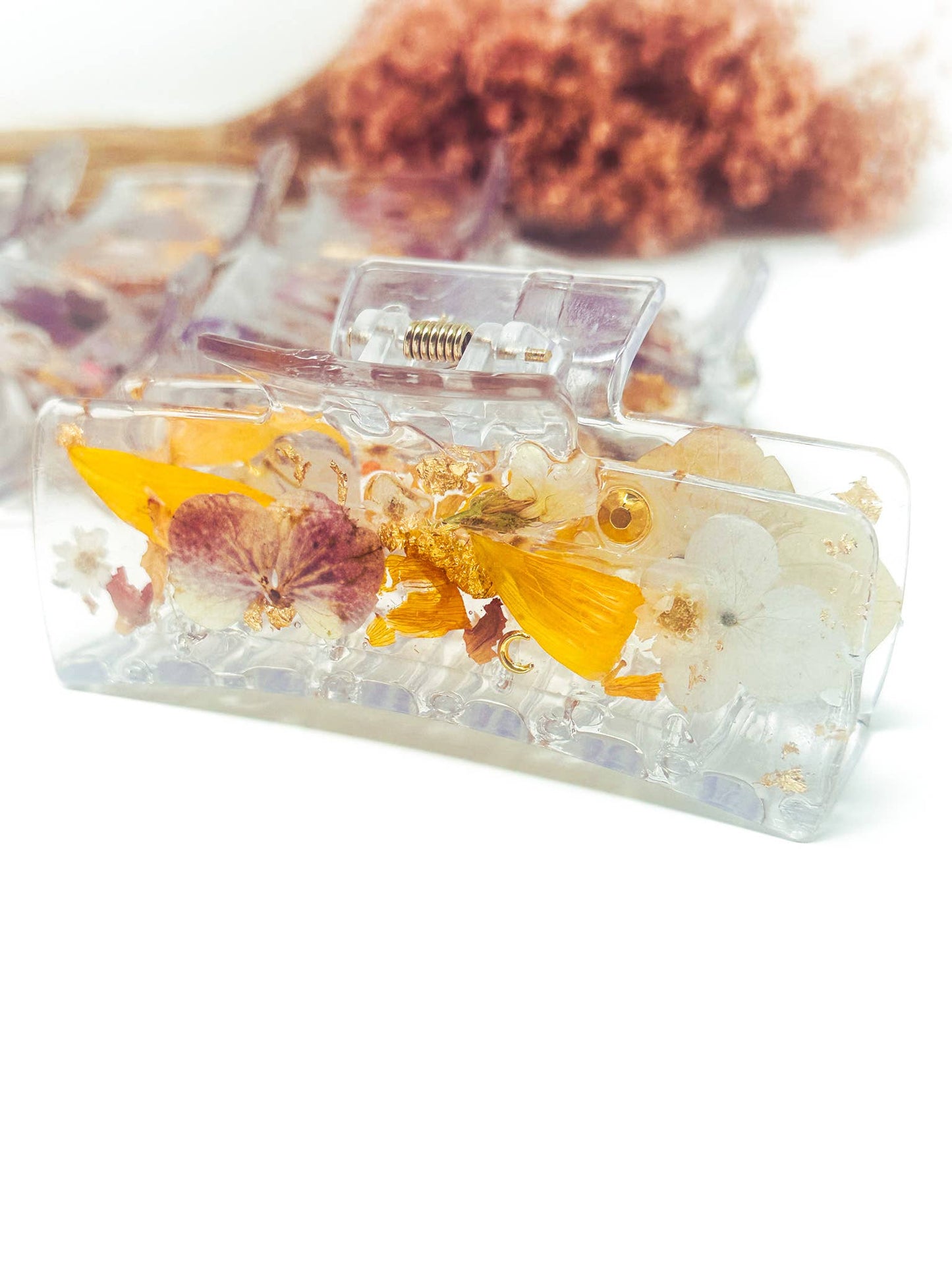 Clear Claw Clips Fully Covered in Pressed Flowers
