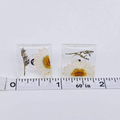 Daisy and Casbia Dried Flower Square  Floral Ear Studs