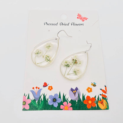 Baby's Breath Genuine Dried Flowers Teardrop Earrings