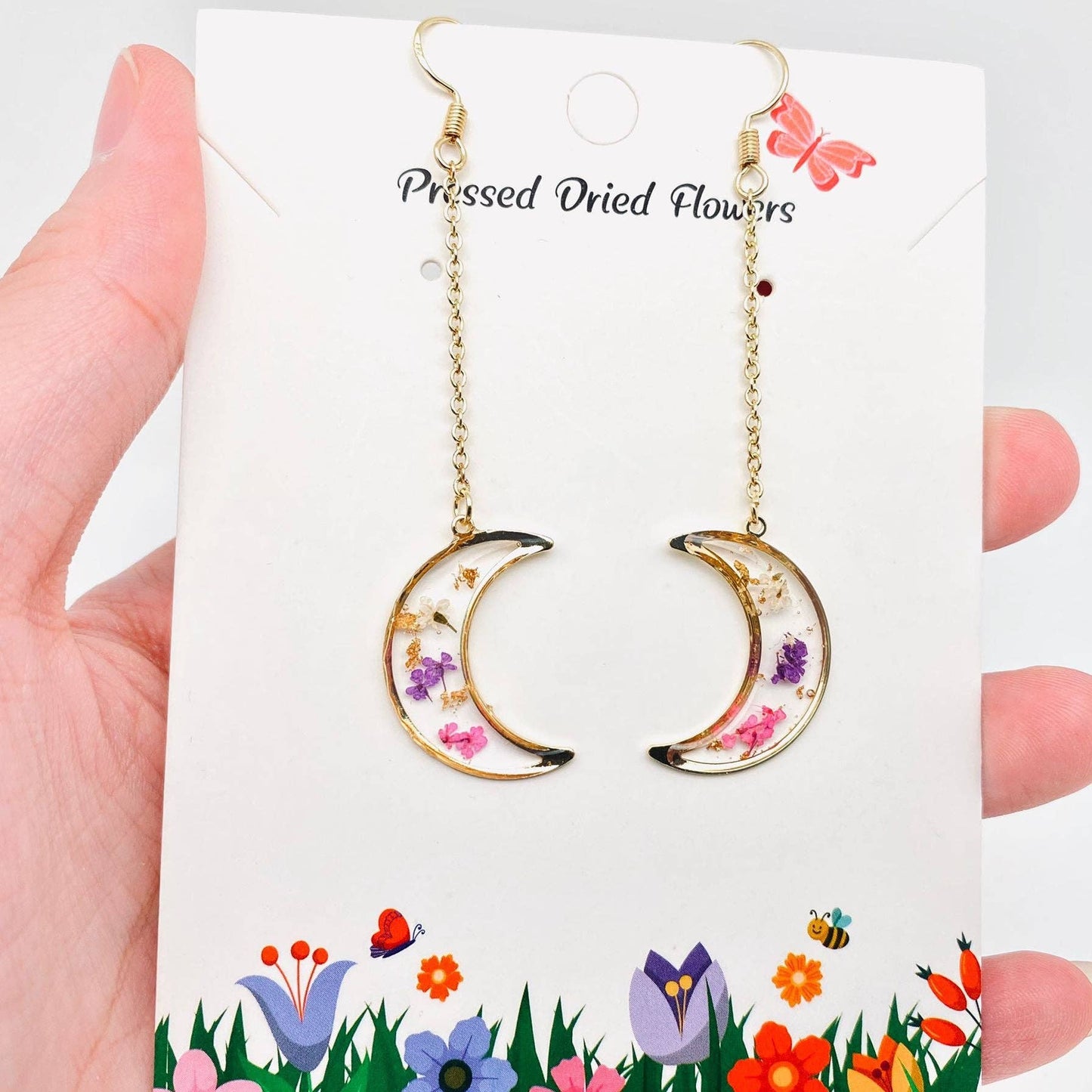 Narcissus Moon Genuine Dried Flowers Earrings - PDF/MS
