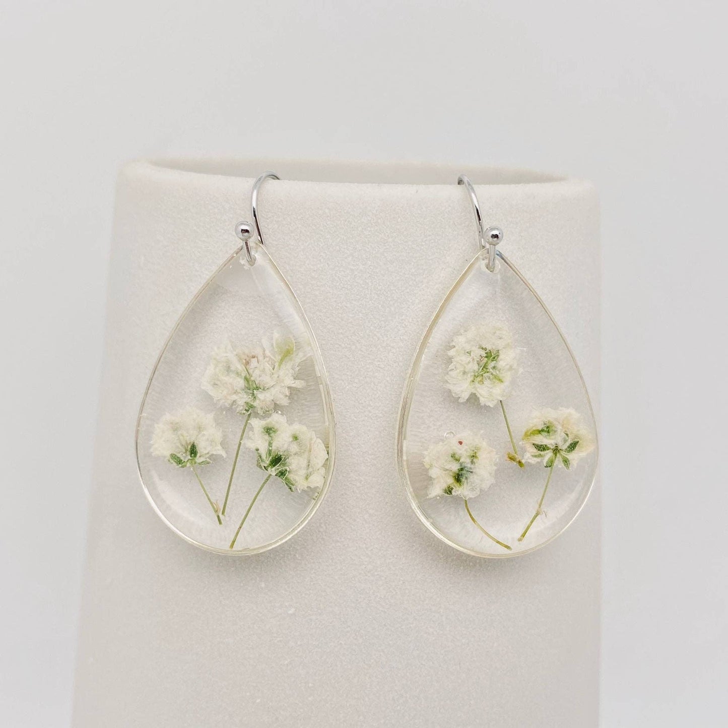 Baby's Breath Genuine Dried Flowers Teardrop Earrings