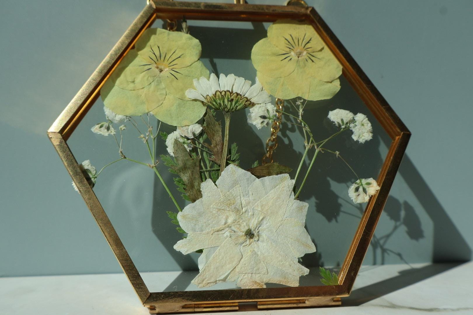 Pressed Flower Frame: Botanical Glass Window Hanging, Wildflower Art