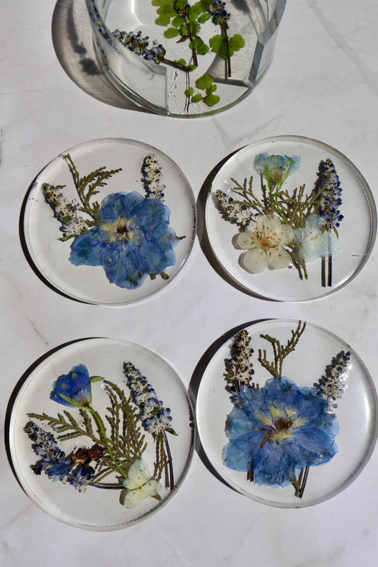 Pressed Flower Resin Coaster Set: Botanical Wildflower Decor
