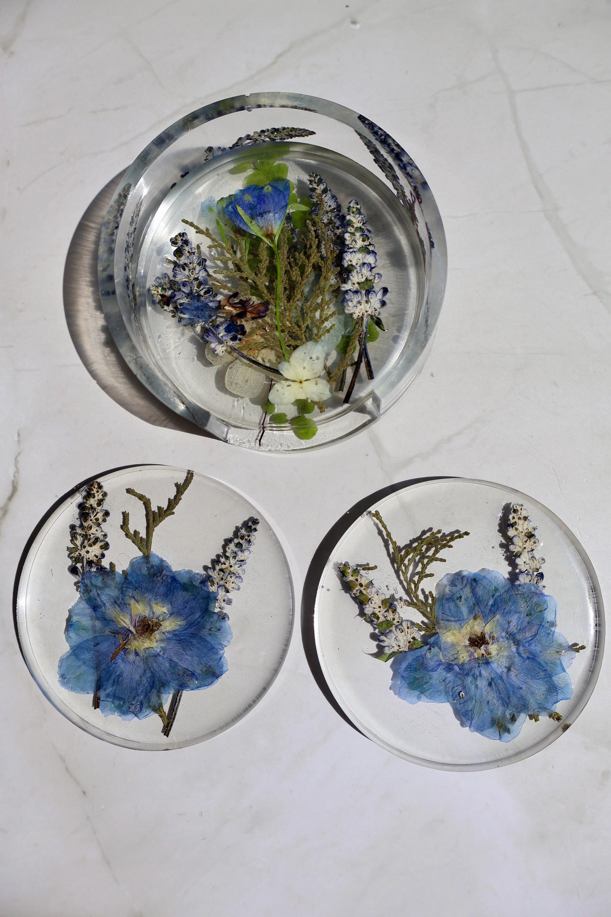 Pressed Flower Resin Coaster Set: Botanical Wildflower Decor
