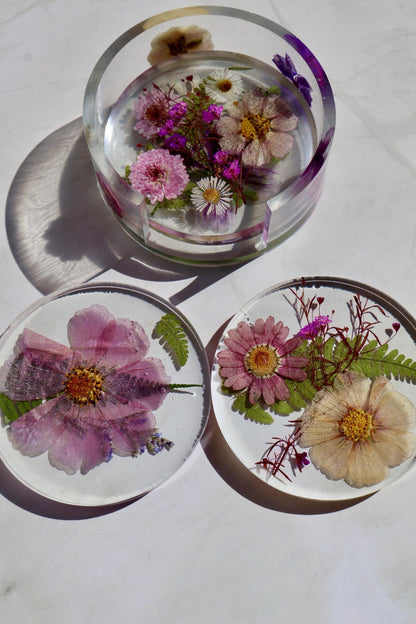 Set of Custom Pressed Flower Coasters: Botanical Flower decor, Wildflower Gift